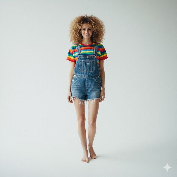 GAP DENIM 90’s Y2k Slouchy shorta medium wash overall shorts size Large denim ov - Picture 1 of 16